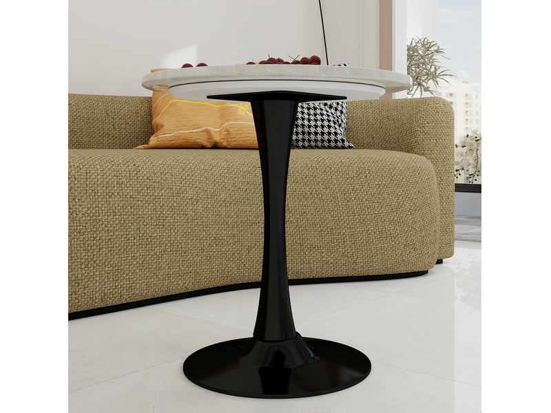  Table basse ronde 70x70x72cm style moderne du milieu du siècle, pieds hauts, marbre reconstitué, noir et blanc  - Conforama E