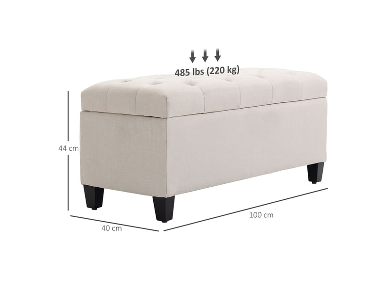  Banc coffre 100x40x44 cm, banc de lit moderne, pieds antidérapants, meuble chambre et salon, polyester et métal, blanc  - Conforama C