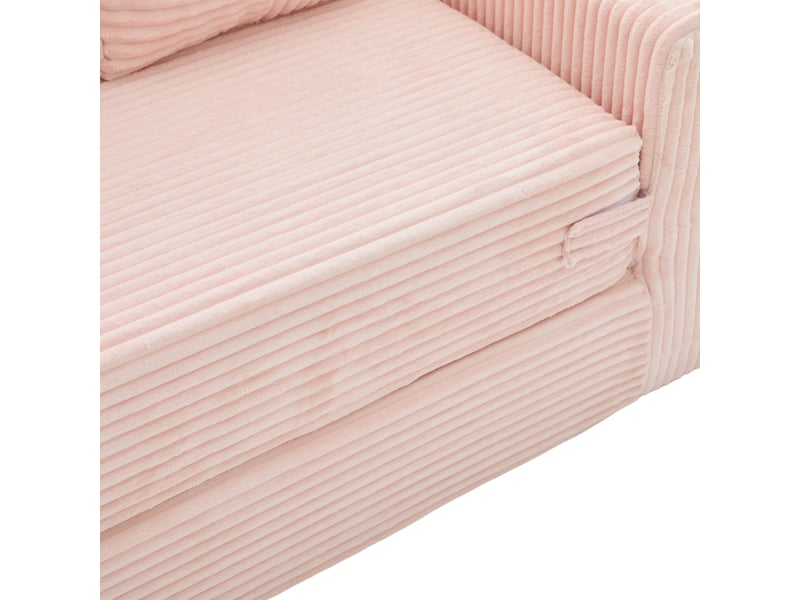  Canapé droit 2 places en velours côtelé rose, design contemporain avec coussins et rangement latéral intégré pour salon moderne  - Conforama R