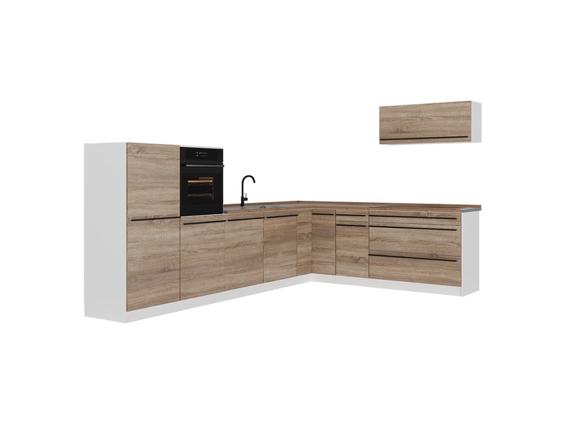  Vicco cuisine en angle, sonomablanc, 327 x cm plan de travail chêne doré  - Conforama A