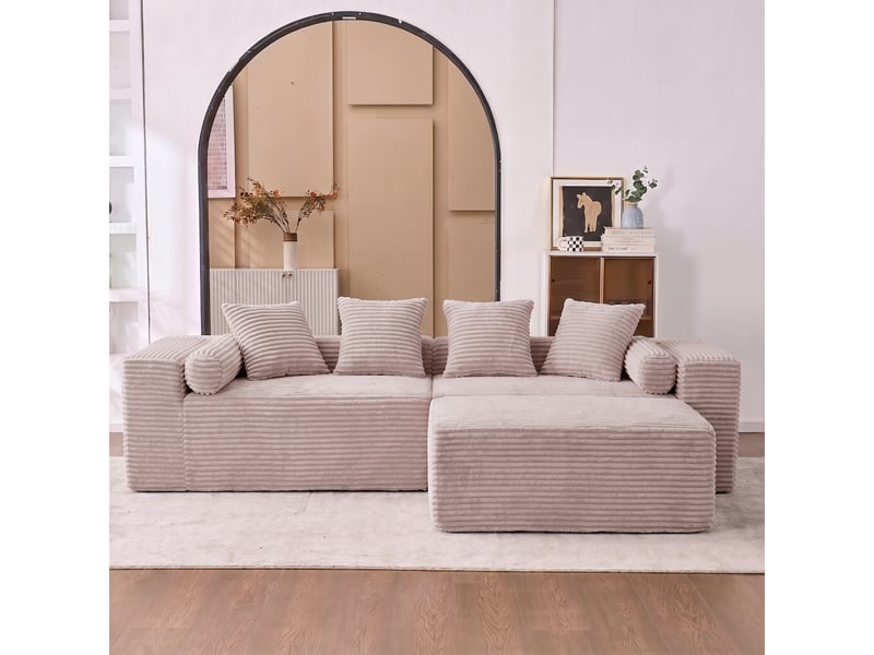 Canapé d'angle, canapé modulable; en tissu chenille, style cloud, beige - Conforama C