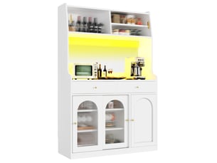 Vaisselier blanc avec éclairage led et portes en verre, buffet de cuisine haut 120x40x180 cm