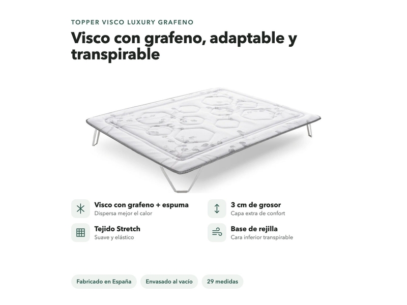 Surmatelas visco luxury graphène - visco au graphène 3 cm, tissu stretch et base respirante 8435720053975 - Conforama E