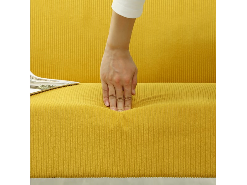  Canapé 2 places 110x62x85 cm jaune en polyester côtelé, sans accoudoirs, pieds en bois et assise en mousse  - Conforama D
