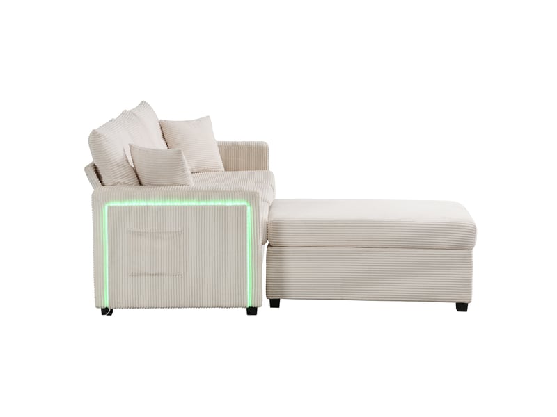  Canapé d'angle modulable et canapé 3 places avec pouf, canapé forme l en velours côtelé doux avec éclairage led intelligent.  - Conforama R