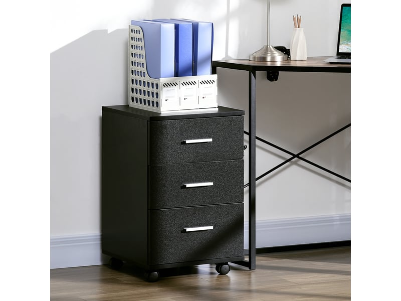  Caisson de bureau rangement bureau sur roulettes 3 tiroirs verrouillables 40 x 40 x 61,5 cm noir  - Conforama D