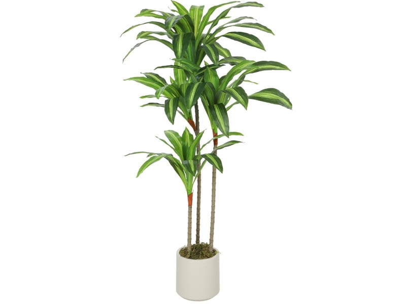  Plante artificielle dracaena 120 cm – vert – feuilles peva, tiges flexibles et pot blanc lesté stable  - Conforama A