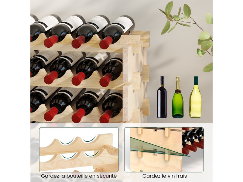 Casier à bouteilles pour 108 bouteilles, range bouteille vin avec 9 étagères, porte bouteille en bois massif pour bars, sous-sols, 119 x 29 x 108cm - Conforama B