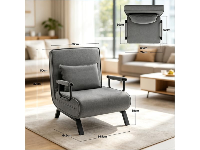  Fauteuil-lit convertible 1 place, pliable 3-en-1 avec couchage spacieux et dossier réglable  - Conforama C