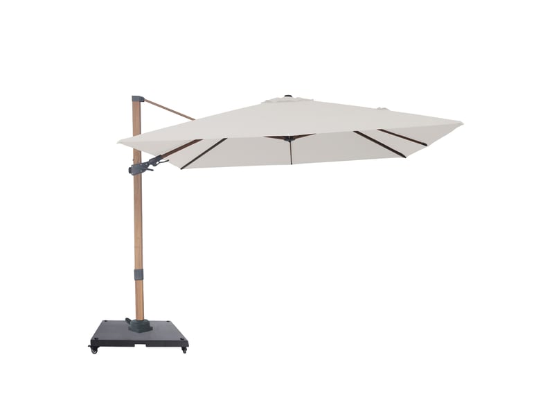  Axi alina parasol déporté carré avec pied de parasol, 300 x 300 cm, aspect boisbeige | pour le jardin terrasse avec armature thermolaquée | housse de protection inclus  - Conforama A