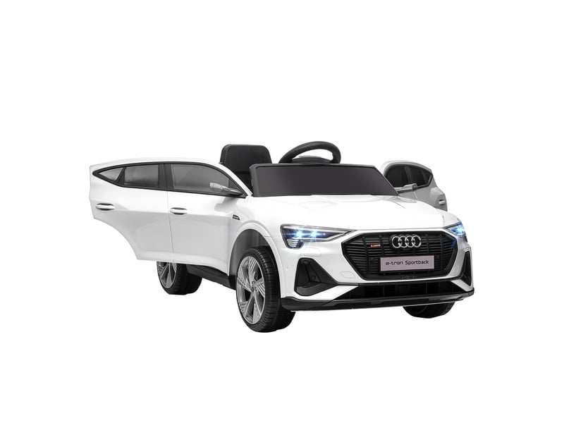  Voiture électrique enfant 12v audi e-tron, télécommande, ceinture, mp3usbtf, 3-5 ans, 3-5 kmh, blanche.  - Conforama B