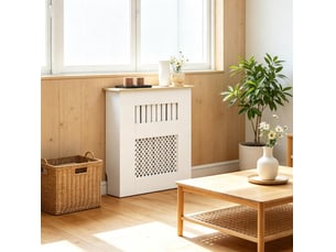 Cache-radiateur blanc 78 x 19 x 81 cm en mdf, plateau effet bois clair et motif ajouré, pour votre intérieur