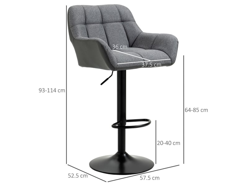  Lot de chaises 57 x 52 x 93 cm 2 pièces hauteur réglable chaise de cuisine pivot 360° dossier repose-pieds aspect lin charge jusqu’à 120 kg gris  - Conforama B
