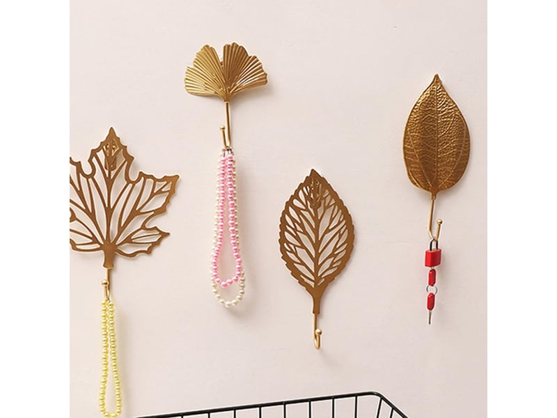 Crochets muraux dorés feuille métal ginkgo 4 pcs pour entrée salon chambre, supports robustesse anti-rouille, multifonction pour clés manteaux, jaune  - Conforama D