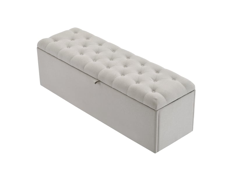  Banc coffre capitonné 141 x 41,5 x 42 cm gris clair en lin, rangement pour chambre et pied de lit  - Conforama D