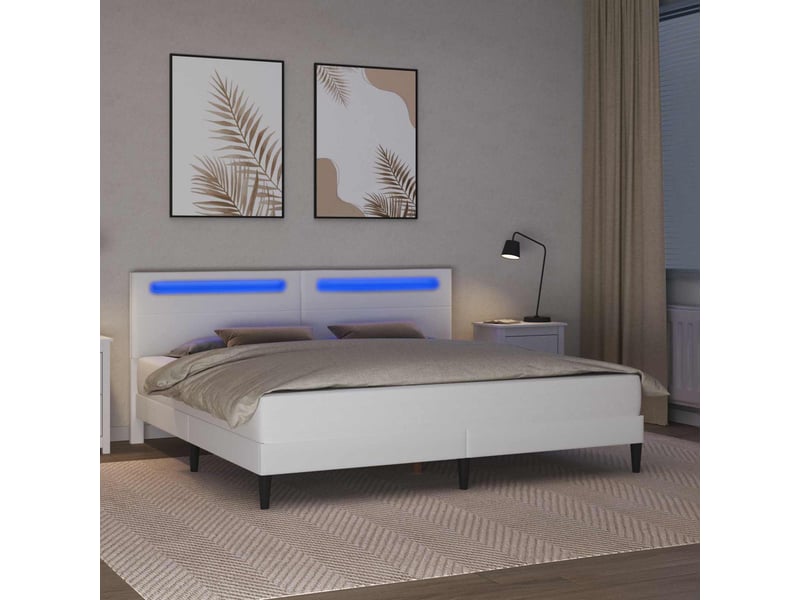  Lit double- lit adulte -  cadre de lit avec bandes led blanc 200 x 200 cm simili cuir  - Conforama C