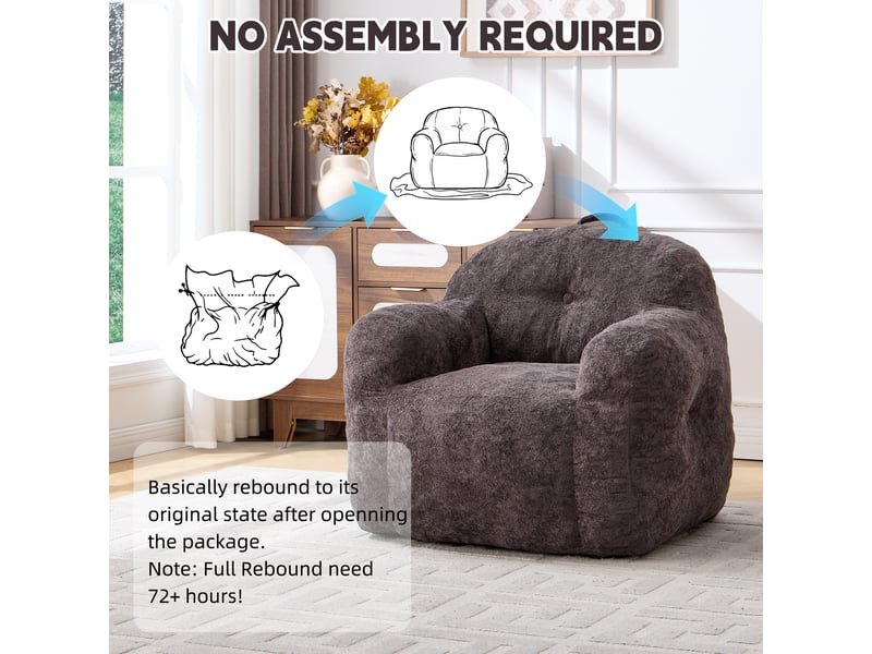  Pouf en fausse fourrure avec accoudoirs, sans assemblage, salon chambre lecture, gris foncé  - Conforama D