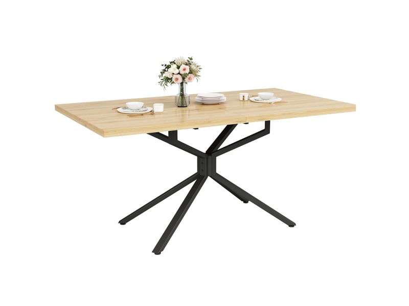  Table à manger extensible 120160 x 90 cm – chêne clair et noir – pied étoile réglable, 4 à 6 personnes  - Conforama A