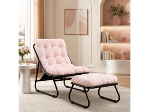 Fauteuil de jardin avec repose-pieds,65x78x86 cm,avec coussin,acier,noir et rose