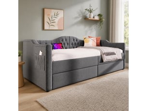 Lit avec rangement 90x190 cm <strong>FLORAGRACE</strong> <strong></strong> coloris gris