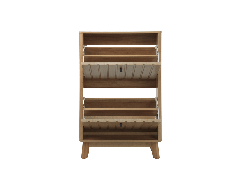  Meuble à chaussures 60x24x94 cm, 2 abattants, anti-poussière, façades  rainures verticales, mdf, chêne  - Conforama A