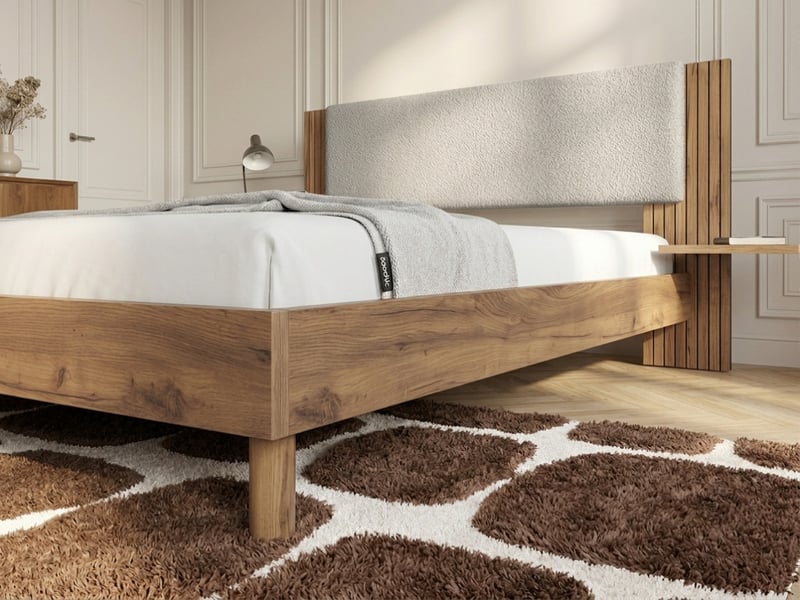  Bobochic lit lior lattes massives pieds en bois naturel gris clair 140x190 LIOR - Conforama D
