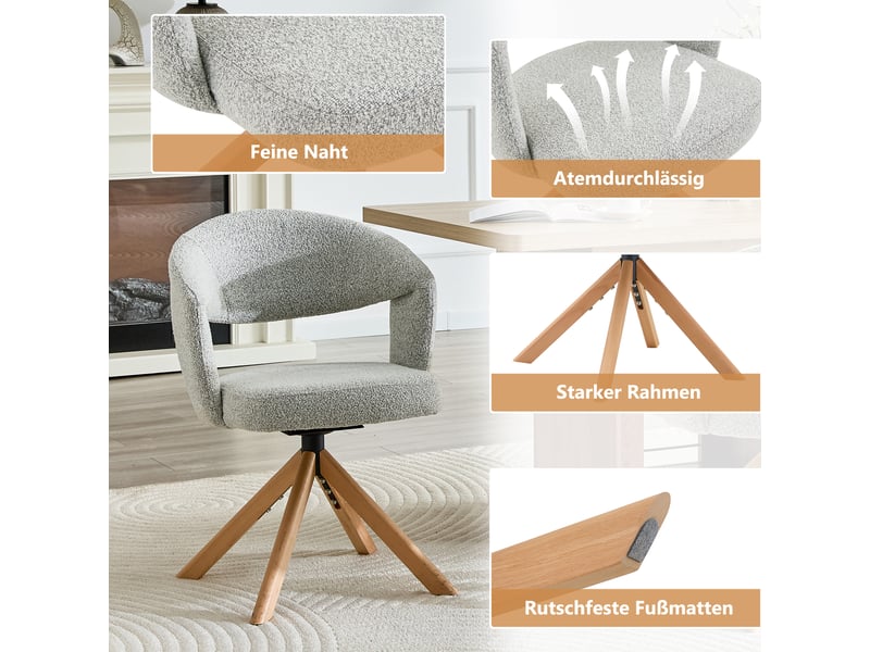  Lot de 2 chaises de salle à manger pivotantes,47x47,5x81,5 cm,tissu,gris clair  - Conforama D