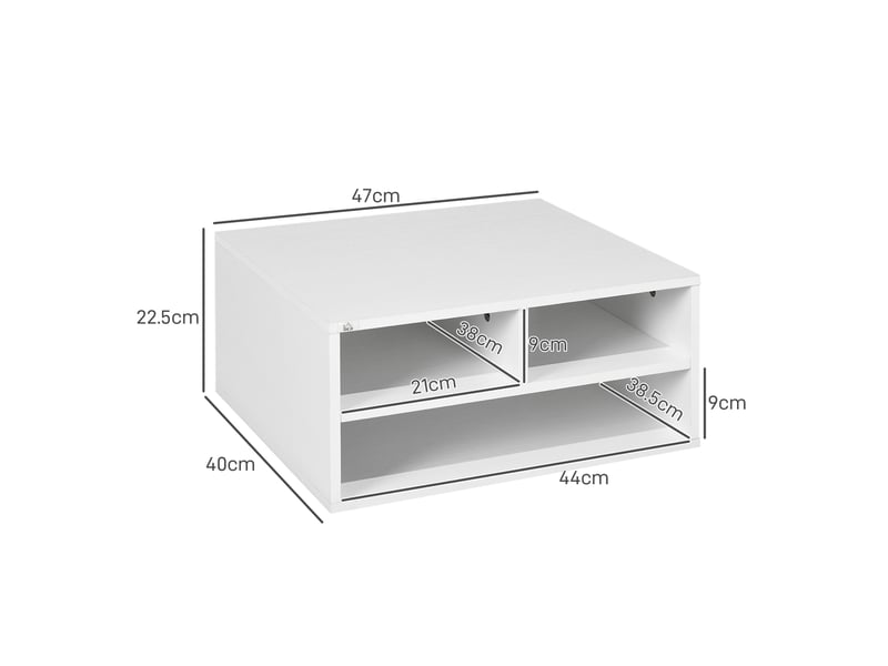  Support pour imprimante de bureau avec 3 étagères ouvertes, 2 niveaux, 47 x 40 x 22,5 cm, blanc  - Conforama E