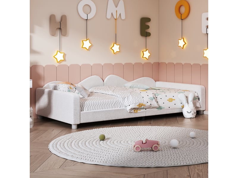  Lit pour enfant 90x200 cm avec sommier à lattes, canapé-lit avec dossier et accoudoirs, blanc, lit 1 personne  - Conforama R