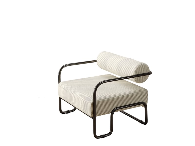  Fauteuil lounge moderne en velours côtelé - 68.5 x 73 x 70.5 cm - chaise de salon design industriel avec pieds métal - beige  - Conforama A