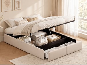 Lit coffre 160x200 cm <strong>MIOOSUT</strong>  <strong></strong> coloris beige