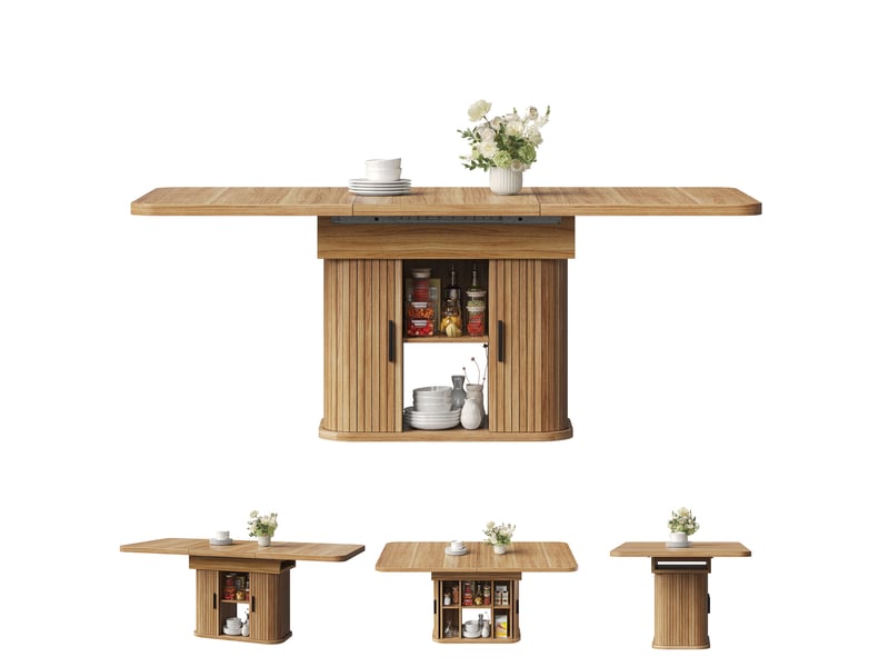 Table à manger extensible 119-159x80x76,5 cm, 2 portes coulissantes et de 6 compartiments, 4 à 6 personnes - marron - Conforama A