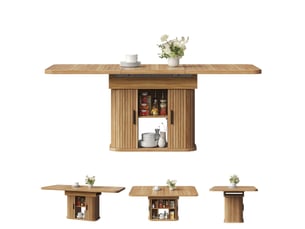 Table à manger extensible 119-159x80x76,5 cm, 2 portes coulissantes et de 6 compartiments, 4 à 6 personnes - marron