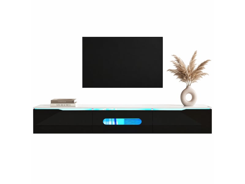  Meuble tv noir et blanc 180 cm – led 16 couleurs, finition brillante, mural ou au sol  - Conforama A