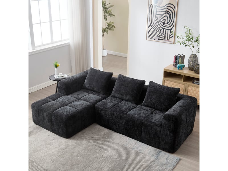 Canapé d'angle gauche fixe 3 places tissu noir Canapé d'angle noir - Conforama C