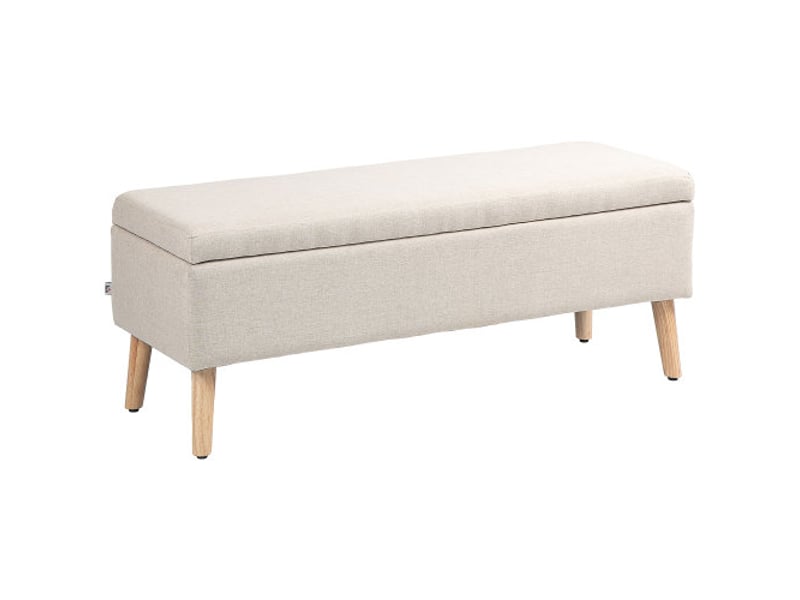  Banc coffre beige 110x39x45 cm, rembourré, aspect lin, bois d’hévéa, salon et chambre  - Conforama A