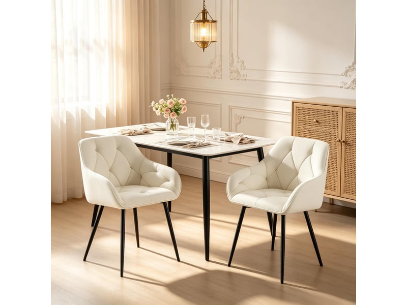  Chaises de salle à manger lot de 2 ergonomiques  - accoudoirs et pieds réglables, velours crème  - Conforama B