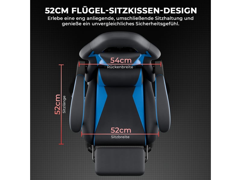  Chaise de bureau avec dossier inclinable, repose-pieds et accoudoirs synchronisés en pvc noir et bleu  - Conforama C