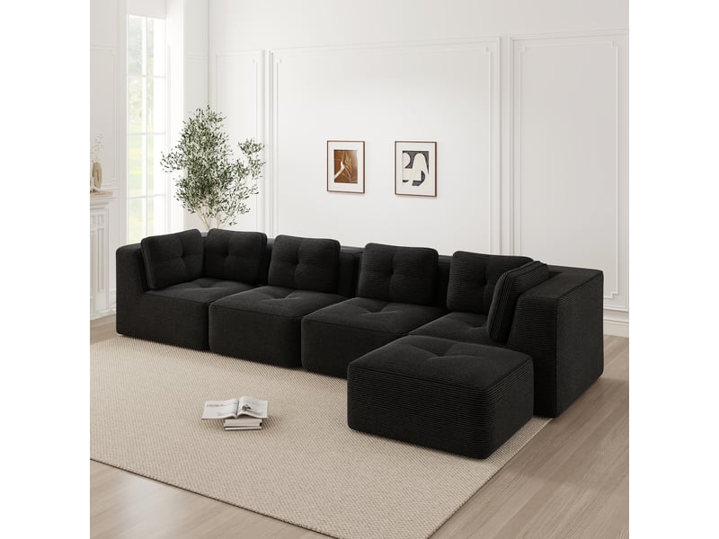  Canapé d’angle modulable 4 places velours côtelé noir – 386 x 177 x 69 cm Fay Lum - Conforama W