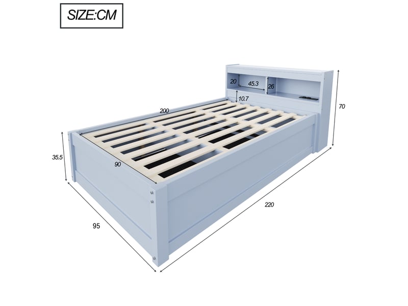  Lit simple 90x200 cm avec rangement hydraulique et led en bois gris  - Conforama E
