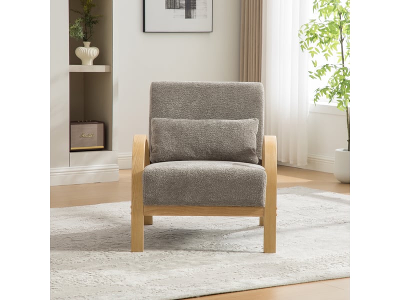 Fauteuil 70,5 x 82,5 x 80,5 cm – accoudoirs courbés en bois massif – tissu chenille - gris - Conforama D