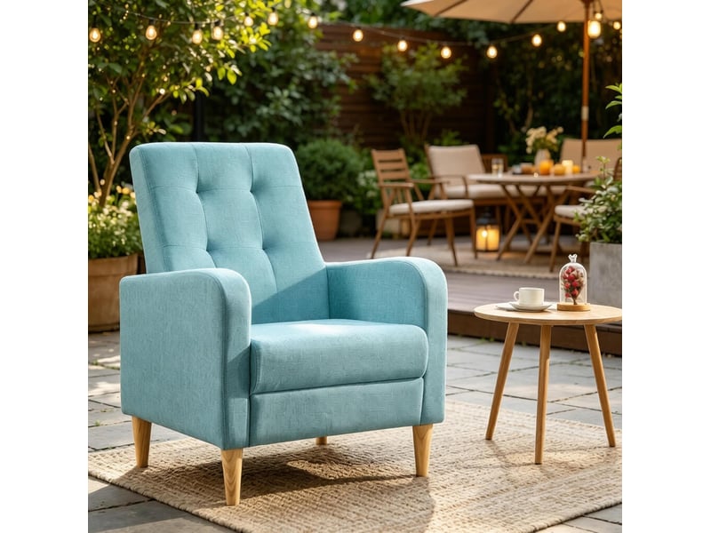 Fauteuil de lecture en lin bleu avec dossier haut et accoudoirs - Conforama B