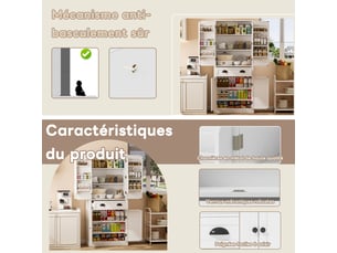 Armoire de cuisine blanche 182 cm, buffet vaisselier 4 portes. Matelas non inclus.