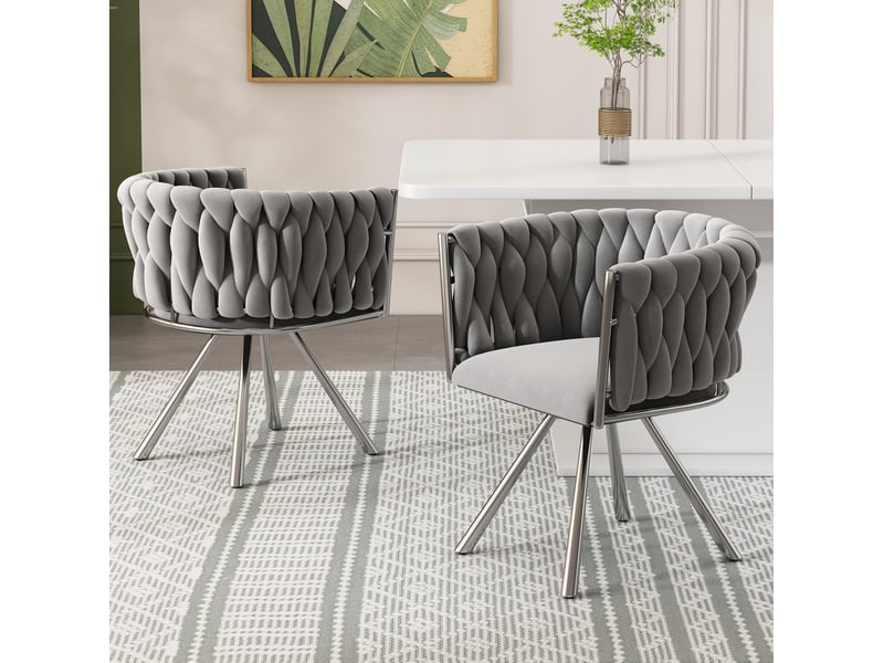  Lot de 4 chaises de salle à manger pivotantes en velours gris et argenté  - Conforama D