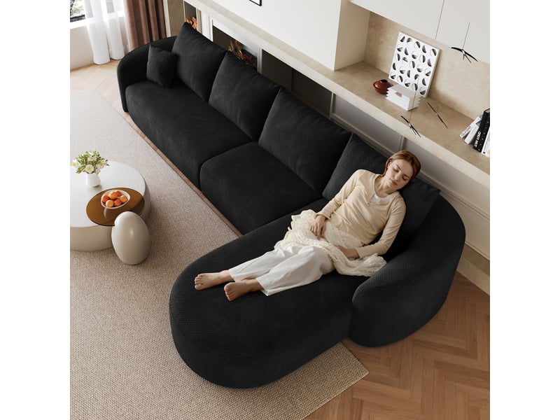  Canapé d'angle modulable 5 places sans montage 336 x 168 x 85 cm tissu chenille noire  - Conforama B