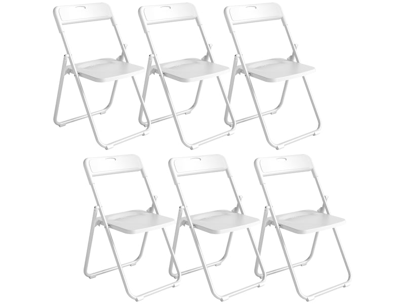  Lot de 6 chaises pliantes portables en plastique et acier, dossier incurvé, 48,5 x 47 x 75 cm, assise concave, blanc  - Conforama B