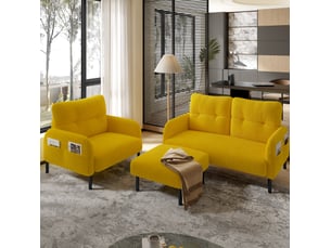 Canapé droit fixe <strong>FLORAGRACE</strong> <strong>4071258171589</strong> 3 + 1 places Velours côtelé jaune