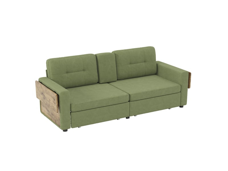  Canapé 2 places 178x71x57,5 cm vert chenille, 2 tiroirs, tablettes réglables et porte-gobelets  - Conforama A