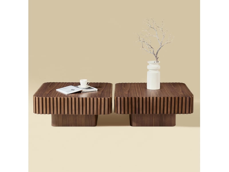  Table basse carrée avec cadre en bois massif et plateau en mdf plaqué noyer pour salon, 80 × 80 × 35 cm  - Conforama A