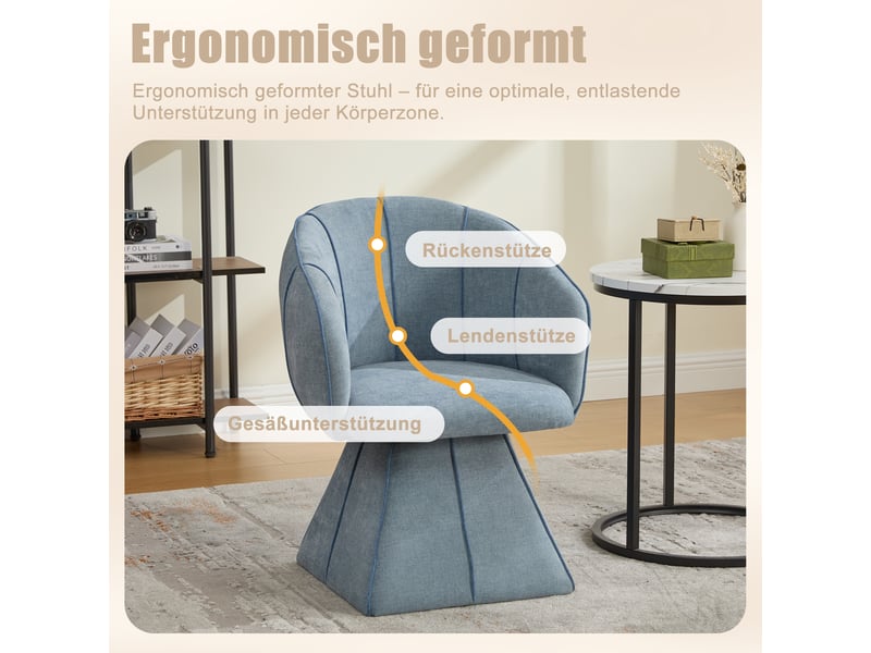 Fauteuil pivotant 360° 56x54x74.5cm bleu en chenille, dossier haut ergonomique, assise rembourrée, pour salon et chambre - Conforama D